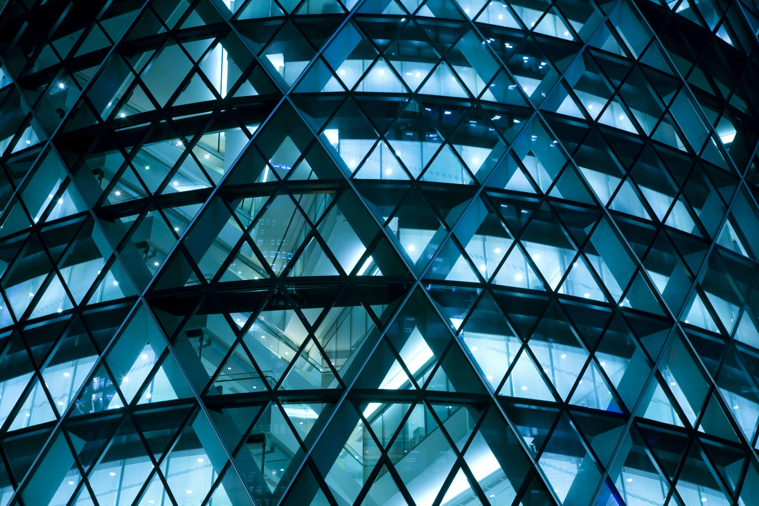 Close up of the triangular windows of the gherkin